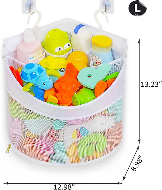 Baby Bath Toy Organizer, Quick Drying£¬ and Mould Proof, Corner Hang-Suspension Bath Toy Holder, Large Capacity Multi Use Corner Shower Caddy Shower Rack£¨ White£©