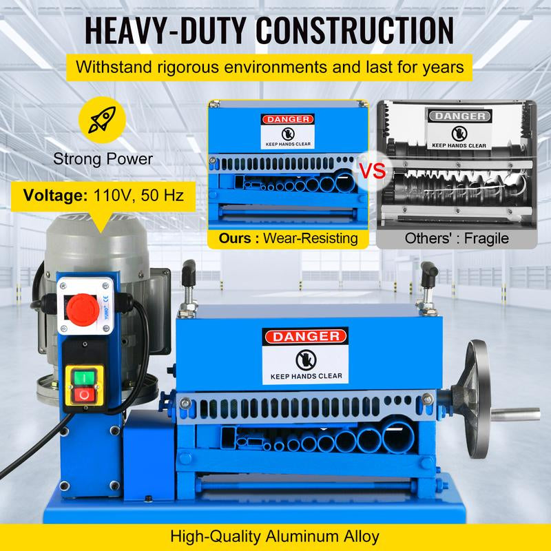VEVOR 1.5-38MM Electric Cable Stripping Machine 370W, Efficiently Strips Various Metal Wires, Includes 10 Blades, Speeds up to 15M/Min