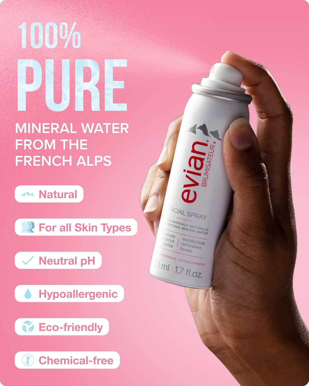 Evian Facial Spray 24/7 Kit - Hydrating Mineral Water Mist for Face & Skin - Refreshes Makeup, Sets, & Tones - Travel-Friendly Sizes for Daily Moisture Boost