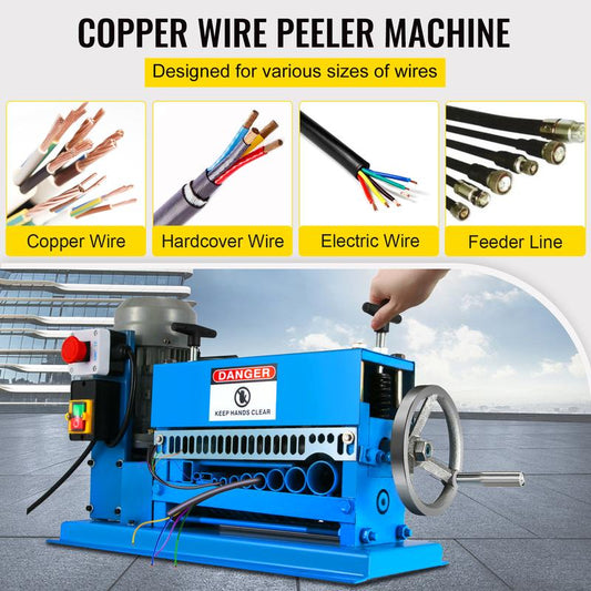 VEVOR 1.5-38MM Electric Cable Stripping Machine 370W, Efficiently Strips Various Metal Wires, Includes 10 Blades, Speeds up to 15M/Min