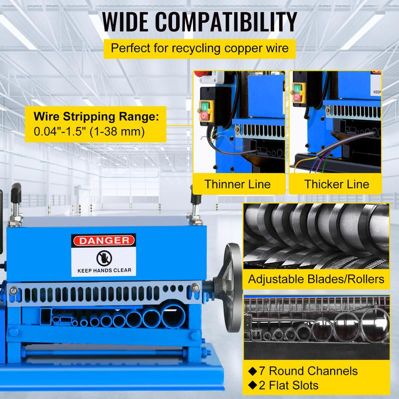 VEVOR 1.5-38MM Electric Cable Stripping Machine 370W, Efficiently Strips Various Metal Wires, Includes 10 Blades, Speeds up to 15M/Min