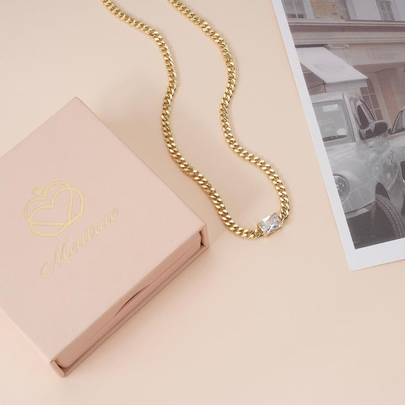 MEIITRUE 14K Gold Plated Cubic Zirconia Pendant Necklaces for Women, Hypoallergenic Fade-Resistant Cuban Link Choker Necklace, Trendy Fashion Jewelry for Girls