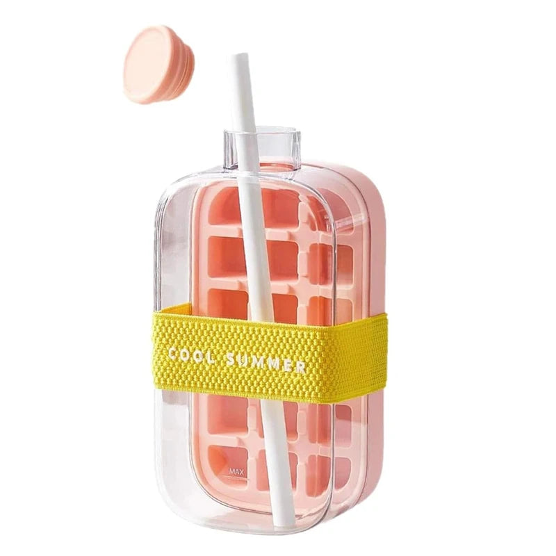 500/800ML Ice Cube Tray with Straw 2 in 1 Ice Cube Bottle Portable Silicone Ice Cube Maker Reusable Icecup Ice Cube Mold Tool