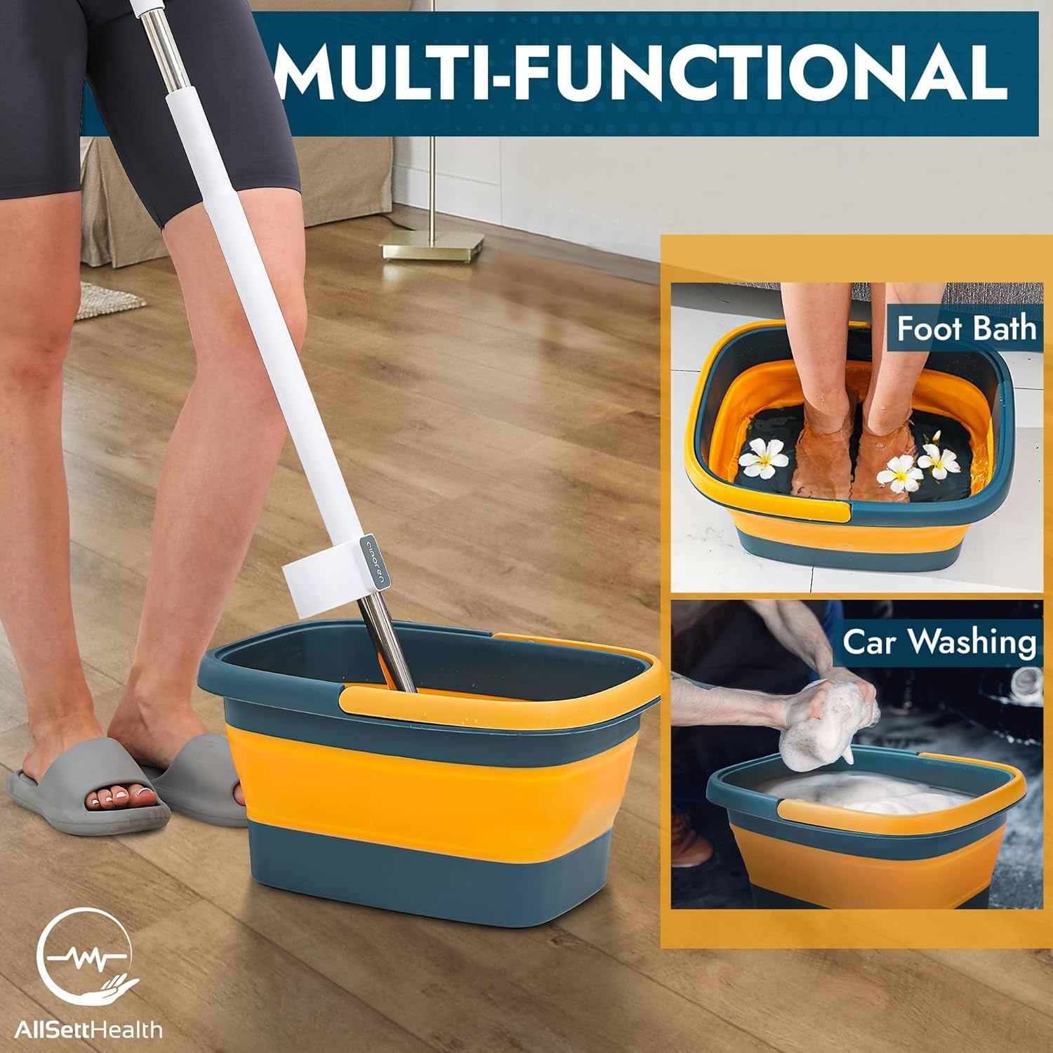 Collapsible Foot Bath – Advanced Foot Soak Tub with Portable Design and Handle – Foldable Pedicure Foot Spa Bowl – Compact and Lightweight Foot Soak with Acupressure Points, Blue and Orange