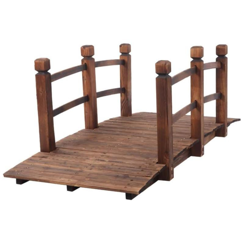 Fathersdaygift VINGLI 5 Ft Garden Bridge, Classic Wooden Arch with Safety Rails Stained Finished Footbridge, Decorative Pond Landscaping, Backyard, Creek or Farm