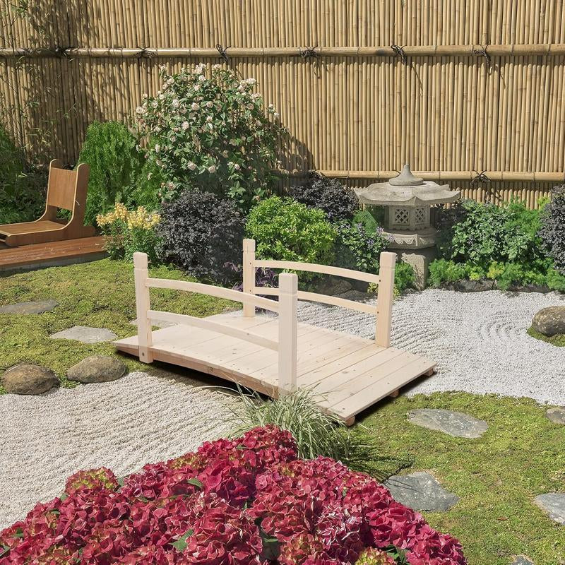 Fathersdaygift VINGLI 5 Ft Garden Bridge, Classic Wooden Arch with Safety Rails Stained Finished Footbridge, Decorative Pond Landscaping, Backyard, Creek or Farm