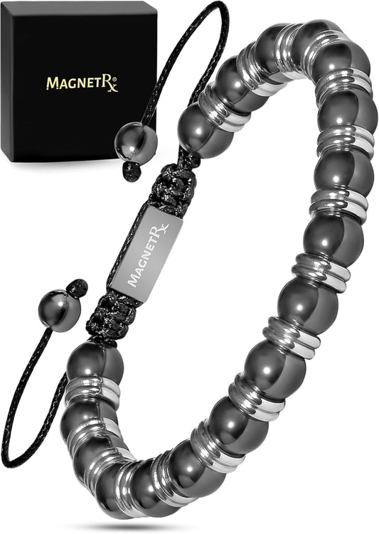 ® Magnetic Hematite Bracelet – MAX Strength Magnetic Stones – Beaded Magnetic Bracelets for Men and Women (Silver Titan 8Mm Bead)