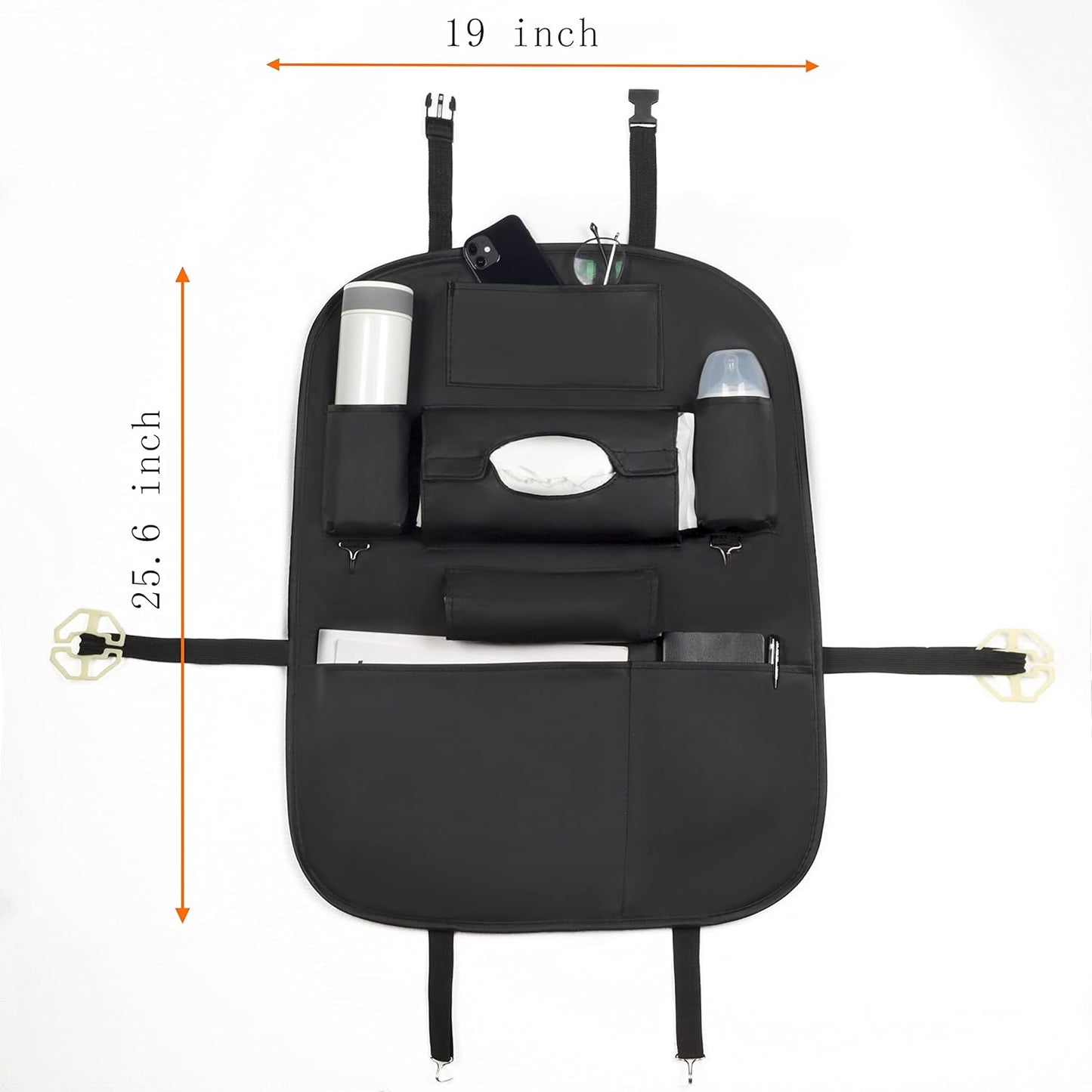 Car Back Seat Organizer with Foldable Table Tray, PU Leather Backseat Car Organizer with Tablet Holder for Kids Toddlers Travel, Car Seat Back Protector Storage Kick Mats Travel Accessories