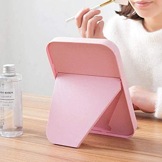 (Beige) -  Desktop Makeup Mirror,Foldable Makeup Mirror Simple Portable Princess Mirror Square Mirror Makeup Mirror for Women (Beige)