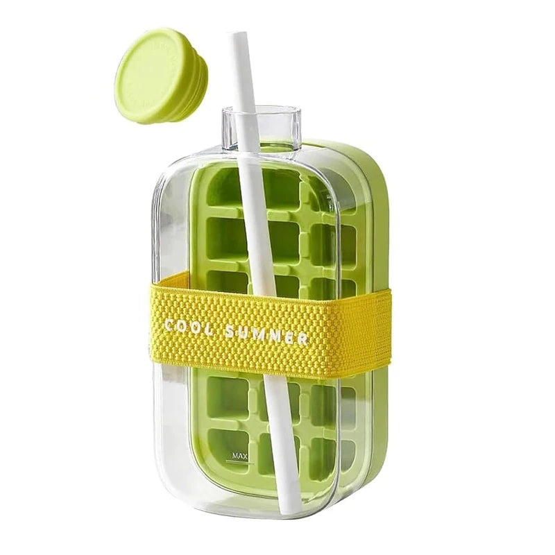 500/800ML Ice Cube Tray with Straw 2 in 1 Ice Cube Bottle Portable Silicone Ice Cube Maker Reusable Icecup Ice Cube Mold Tool