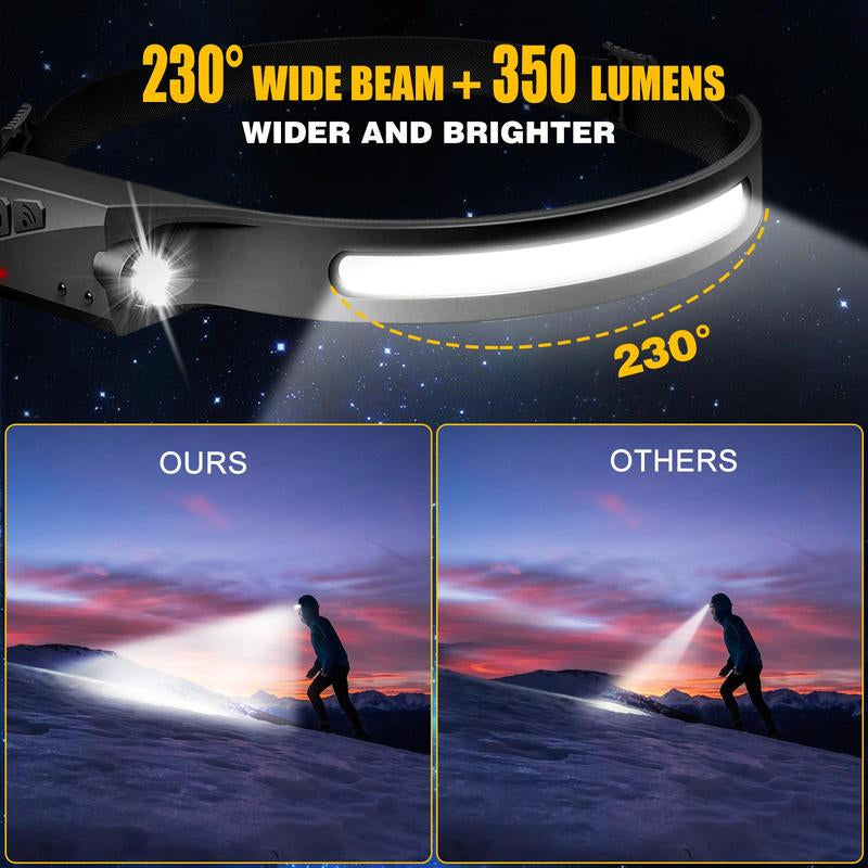 Rechargeable Headlamp, Led Light, Rechargeable 230ยฐ Wide Head Lamp with Motion Sensor for Adults, Night Headlamp Flashlight, Portable Outdoor Headlight for Fishing, Hiking, Camping, Flashlights, Camping Essentials, Camping Accessories