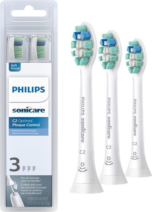 Optimal Plaque Control Replacement Toothbrush Heads, HX9023/65, Brushsync Technology, White 3-Pk