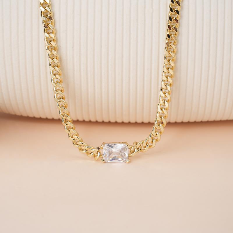 MEIITRUE 14K Gold Plated Cubic Zirconia Pendant Necklaces for Women, Hypoallergenic Fade-Resistant Cuban Link Choker Necklace, Trendy Fashion Jewelry for Girls