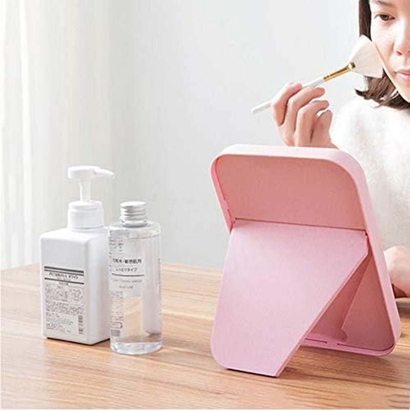 (Beige) -  Desktop Makeup Mirror,Foldable Makeup Mirror Simple Portable Princess Mirror Square Mirror Makeup Mirror for Women (Beige)
