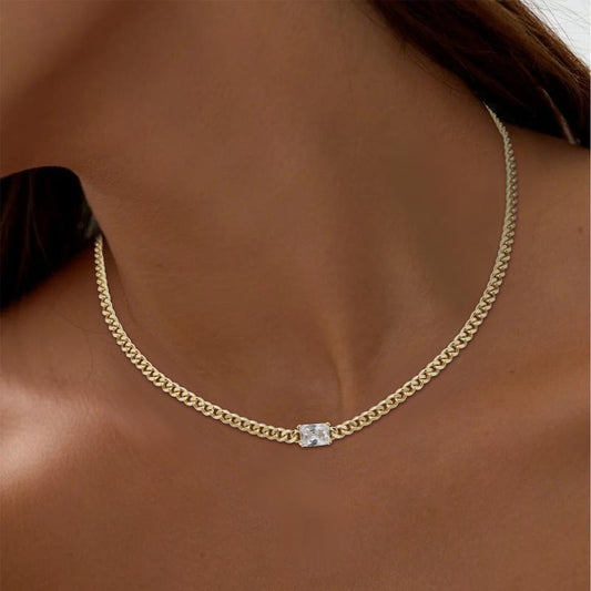 MEIITRUE 14K Gold Plated Cubic Zirconia Pendant Necklaces for Women, Hypoallergenic Fade-Resistant Cuban Link Choker Necklace, Trendy Fashion Jewelry for Girls