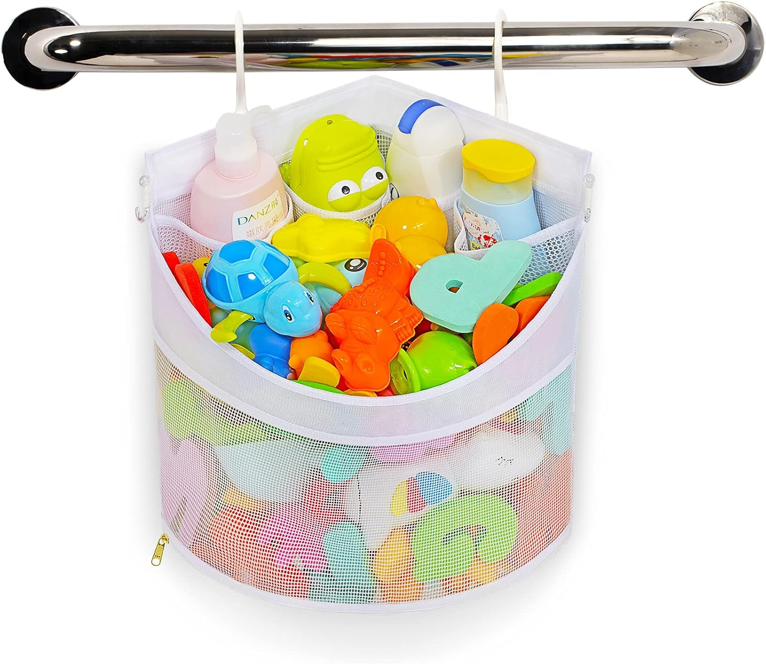 Baby Bath Toy Organizer, Quick Drying£¬ and Mould Proof, Corner Hang-Suspension Bath Toy Holder, Large Capacity Multi Use Corner Shower Caddy Shower Rack£¨ White£©