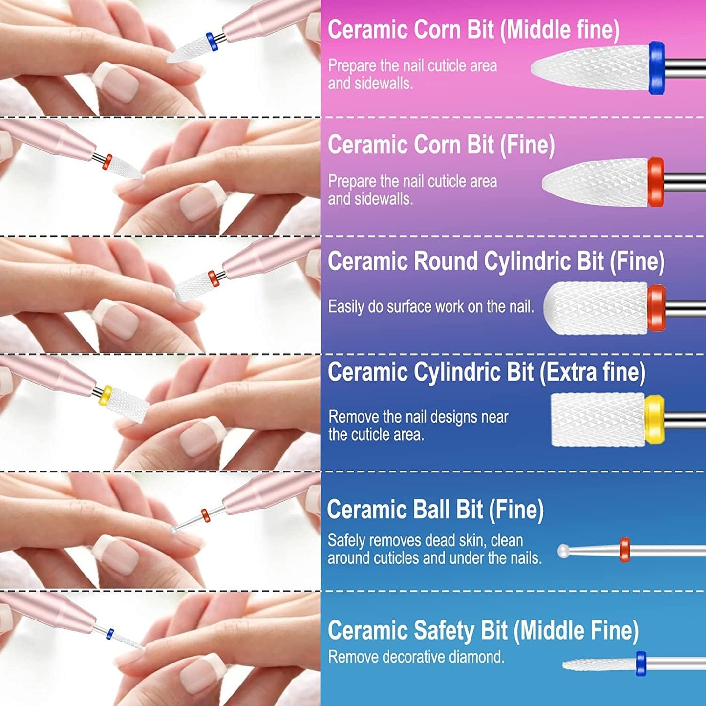 25Pcs Nail Drill Bits Set with Holder, 3/32 Inch Ceramic Diamond Carbide Cuticle Efile Remover Nail Drill Bit for Home Salon Acrylic Gel Polish Manicure Pedicure