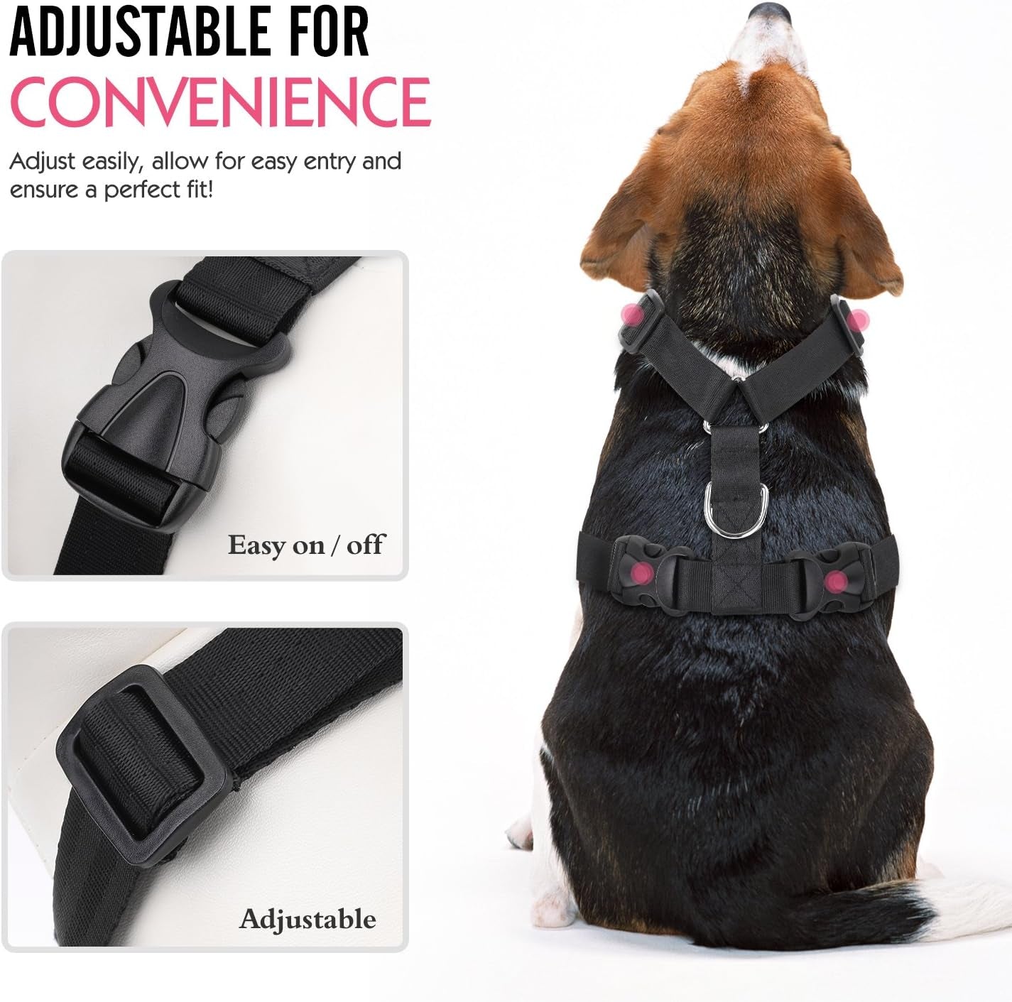 Dog Safety Vest Harness, Pet Car Harness Vehicle Seat Belt with Adjustable Strap and Buckle Clip, Easy Control for Driving Traveling Safety for Small Medium Dogs Cats, Medium, Black