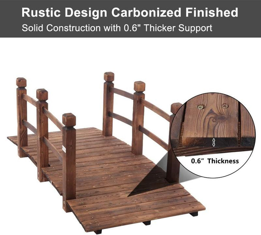 Fathersdaygift VINGLI 5 Ft Garden Bridge, Classic Wooden Arch with Safety Rails Stained Finished Footbridge, Decorative Pond Landscaping, Backyard, Creek or Farm