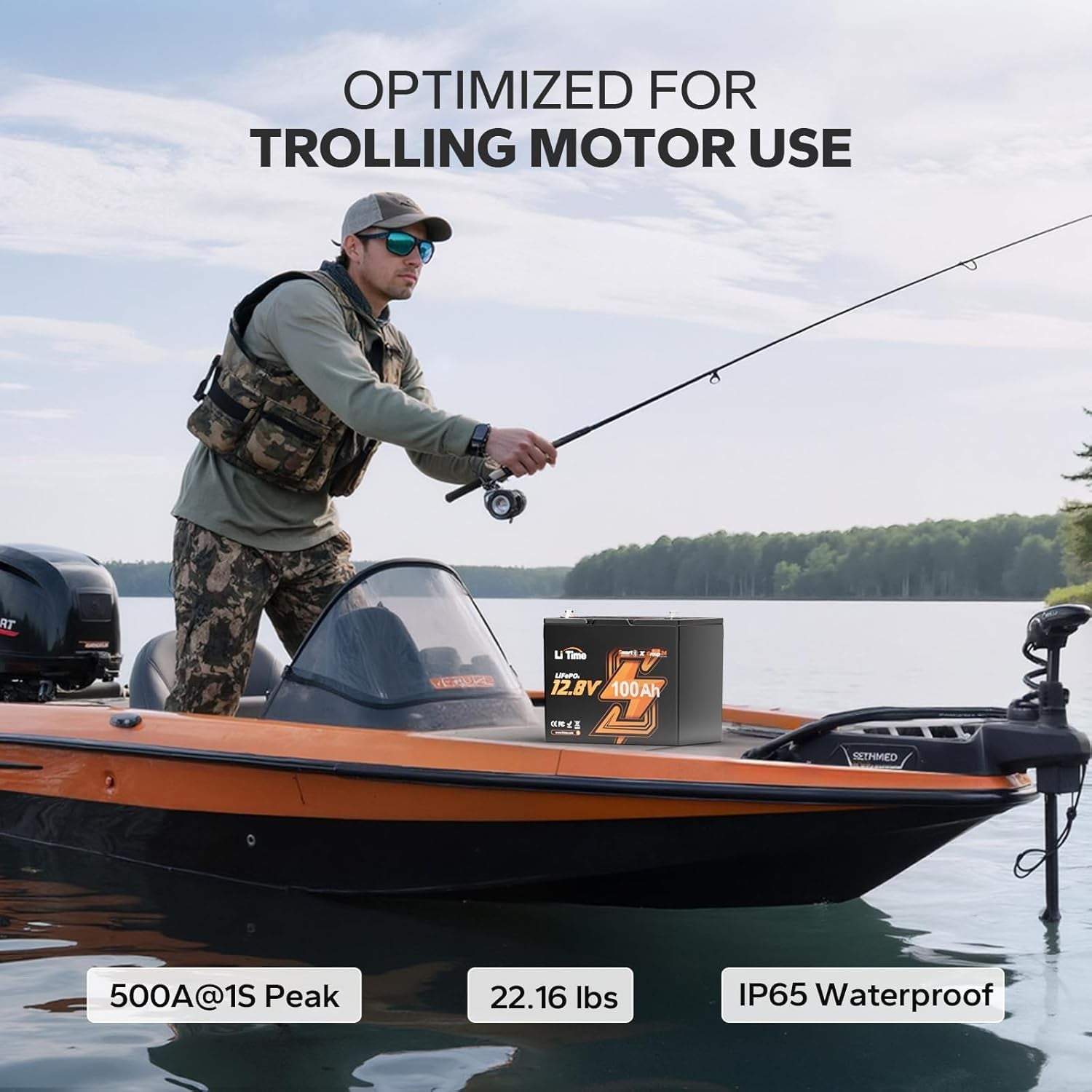 12V 100Ah Bluetooth Lifepo4 Lithium Battery, Group 24, Max.1280Wh Energy, Built-In 100A BMS with Low-Temp Protection, Max.15000 Cycles, Perfect for RV, Solar System, Trolling Motor
