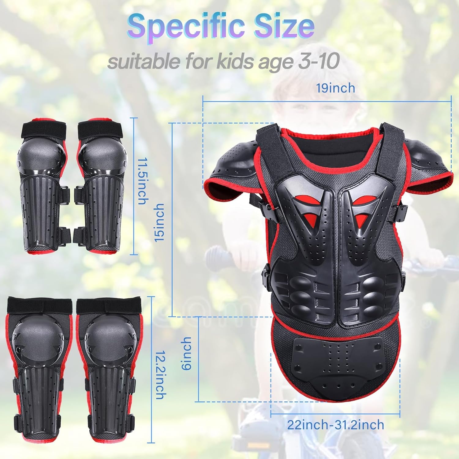 Upgraded Motorcycle Kids Armor Suit Dirt Bike Gear Elbow Knee Pads Chest Belly Protector Motocross Riding Guards Set
