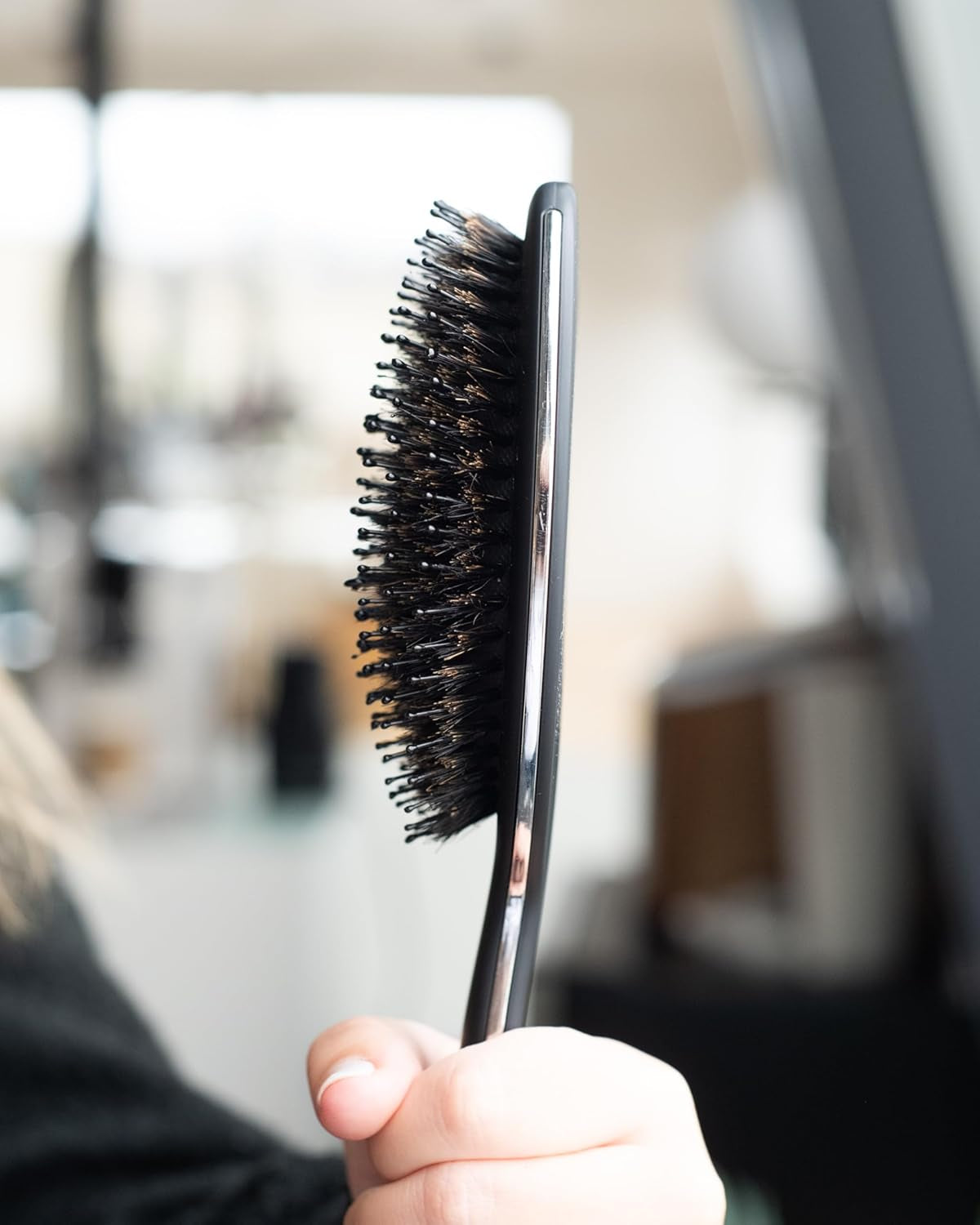 Black Boar Bristle Hair Brush - Natural Bristle Brush for Fine Hair, Boar Brush for Slicking Back Hair, Hair Brush for Women, Slick Back Hair Brush, Brosse a Cheveux, Brosse Poil De Sanglier