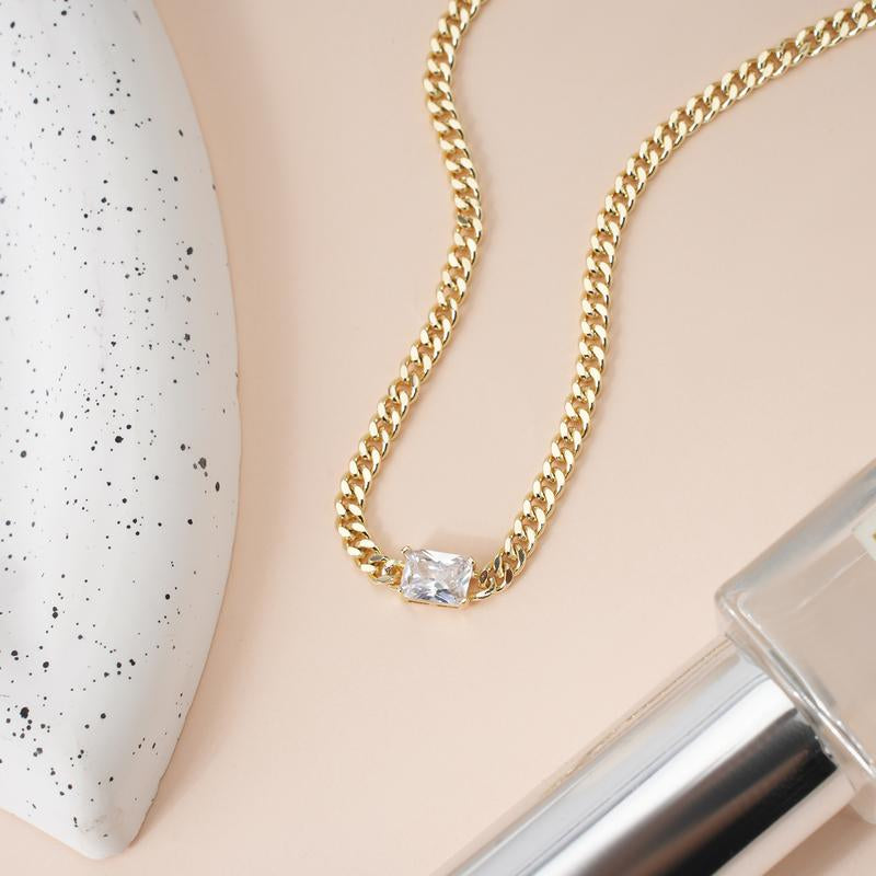 MEIITRUE 14K Gold Plated Cubic Zirconia Pendant Necklaces for Women, Hypoallergenic Fade-Resistant Cuban Link Choker Necklace, Trendy Fashion Jewelry for Girls