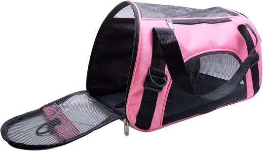 Cat Carrier,Soft-Sided Pet Travel Carrier for Cats,Dogs Puppy Comfort Portable Foldable Pet Bag Airline Approved (Medium-Lightpink)