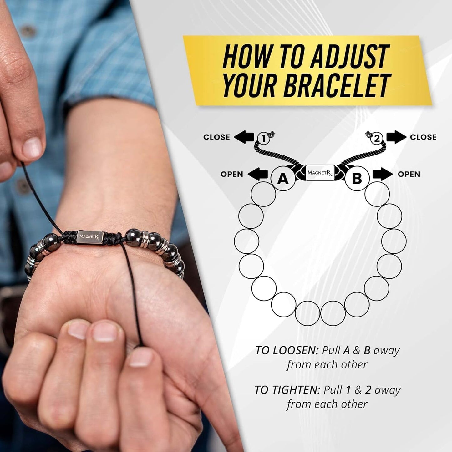® Magnetic Hematite Bracelet – MAX Strength Magnetic Stones – Beaded Magnetic Bracelets for Men and Women (Silver Titan 8Mm Bead)