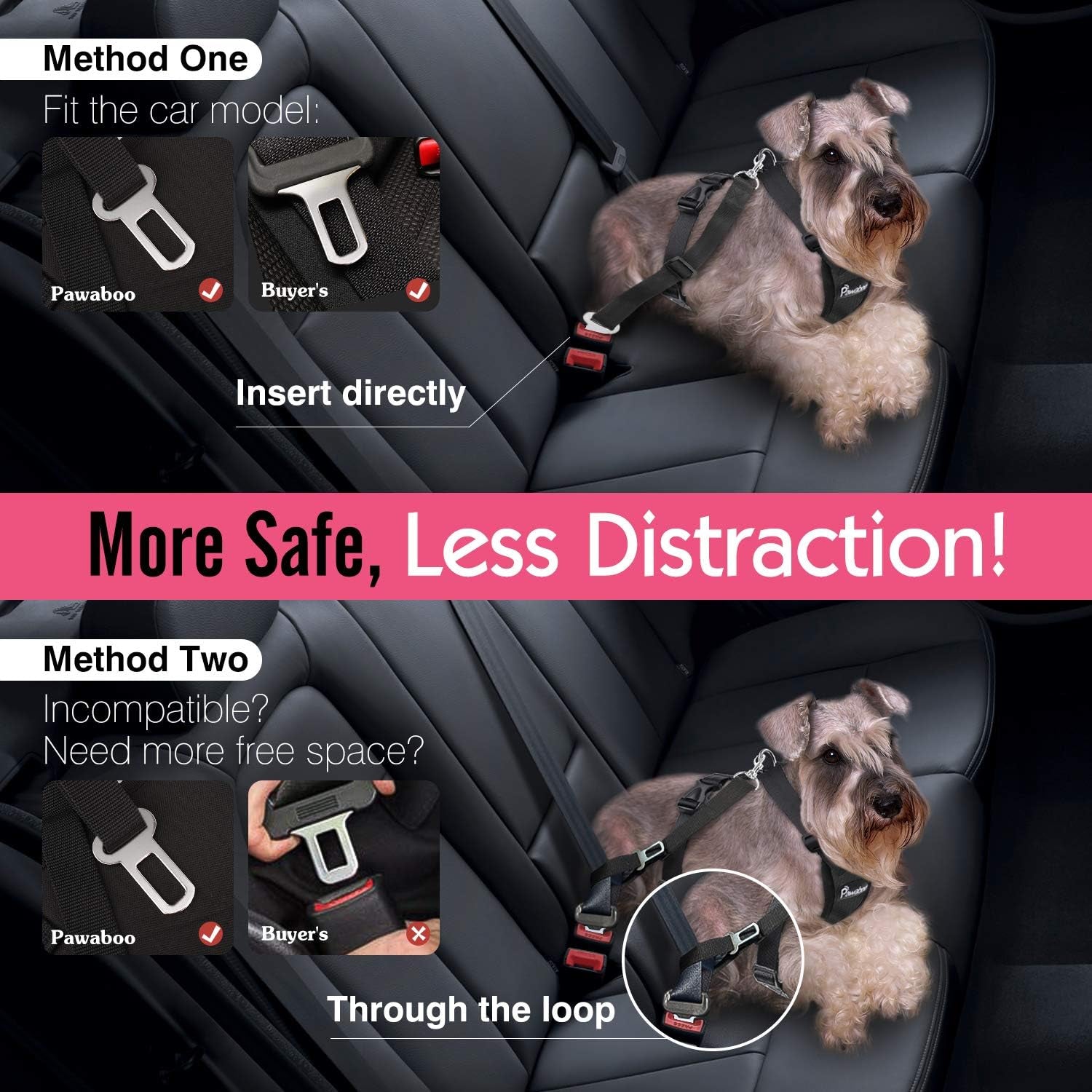 Dog Safety Vest Harness, Pet Car Harness Vehicle Seat Belt with Adjustable Strap and Buckle Clip, Easy Control for Driving Traveling Safety for Small Medium Dogs Cats, Medium, Black