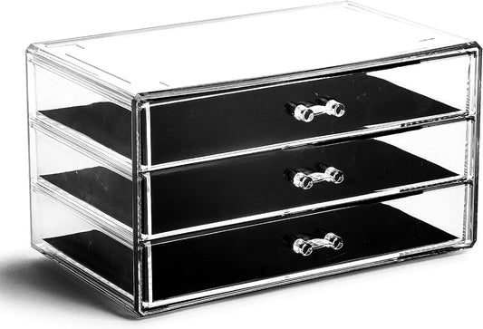 3-Drawer Makeup Organizer, Park Avenue | the MANHATTAN SERIES | Modern Minimalist | Clear Acrylic Organizers | Stackable Storage Bins