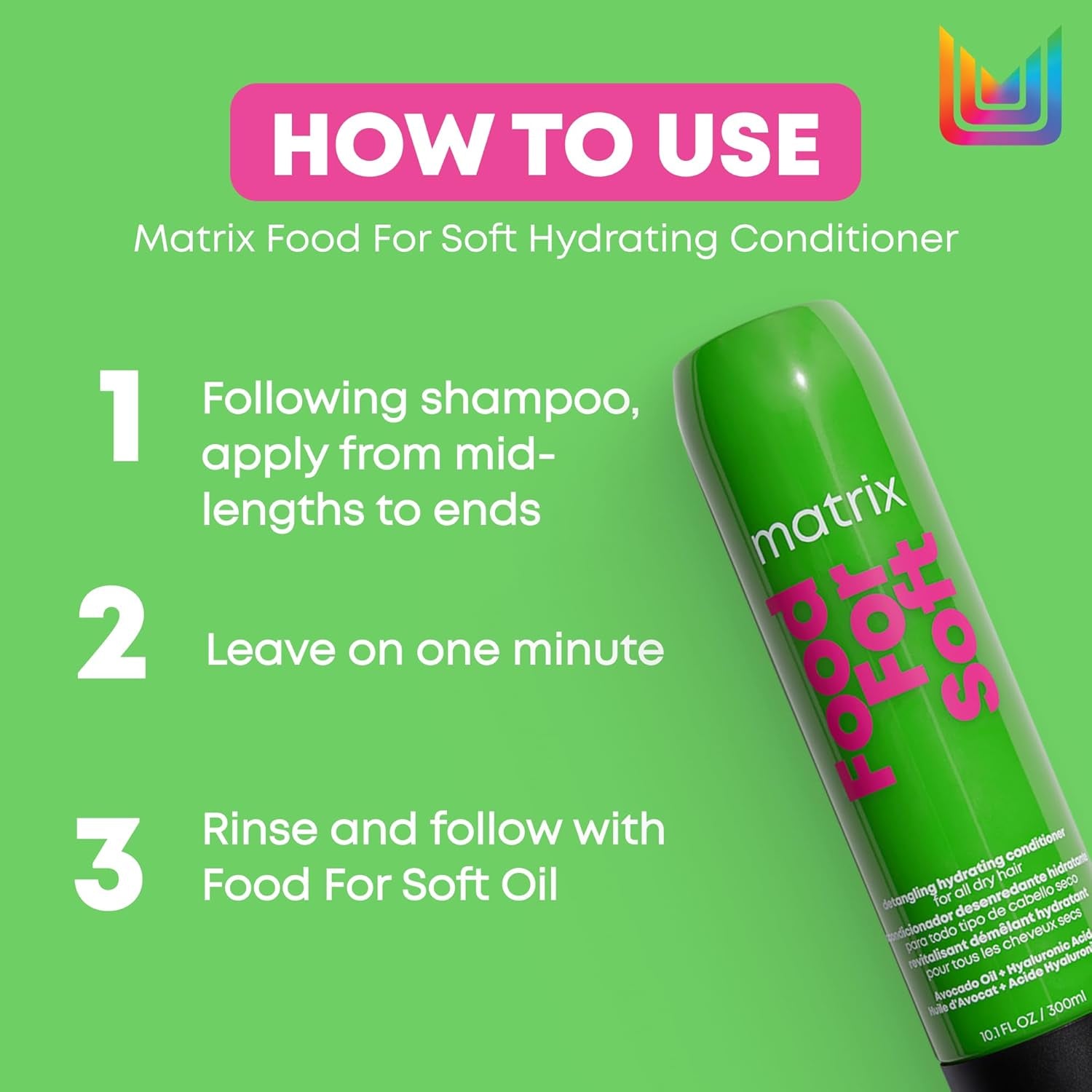 Detangling Hydrating Conditioner, Food for Soft Hydrating & Detangles Dry, Brittle Hair, Moisturizes, Softens, & Smooths,With Avocado Oil & Hyaluronic Acid,Suitable for Color Treated Hair
