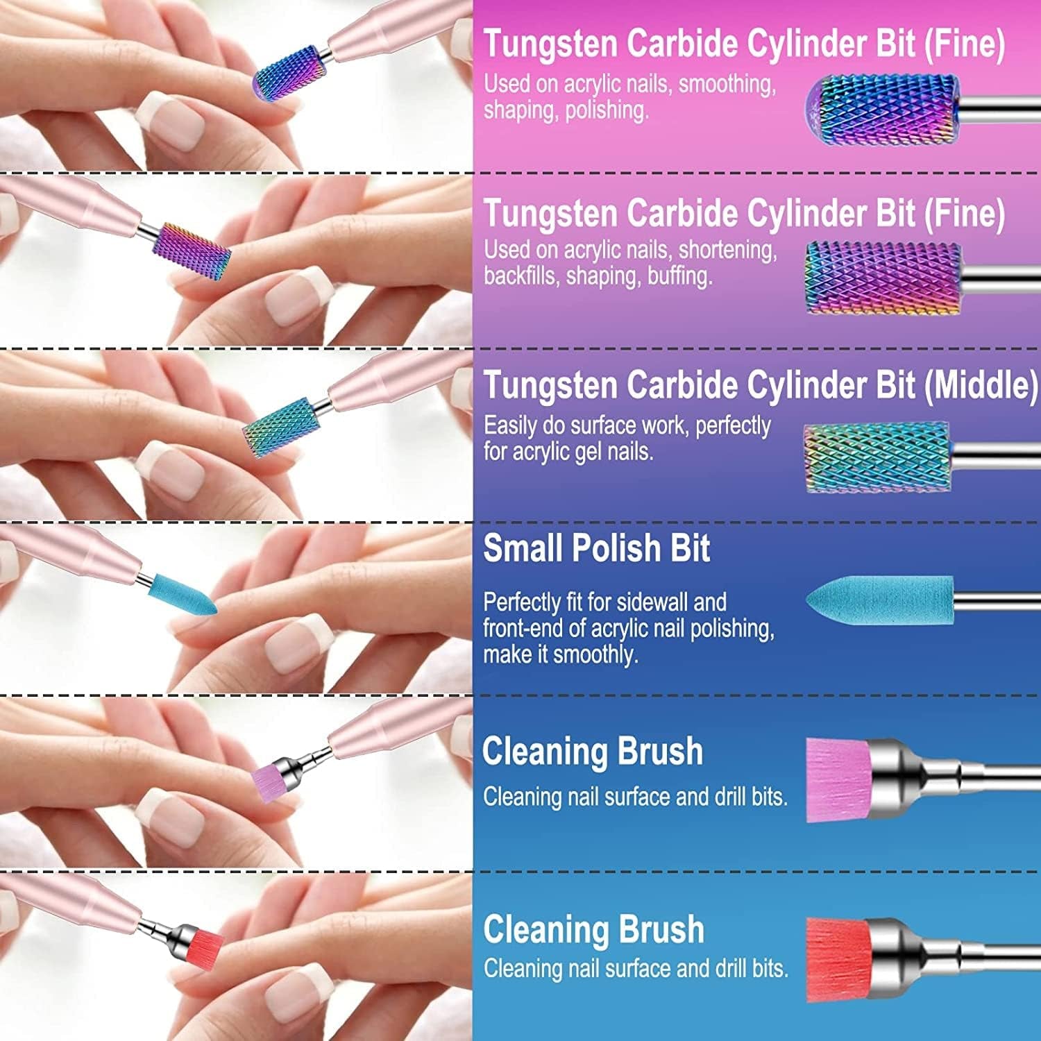 25Pcs Nail Drill Bits Set with Holder, 3/32 Inch Ceramic Diamond Carbide Cuticle Efile Remover Nail Drill Bit for Home Salon Acrylic Gel Polish Manicure Pedicure