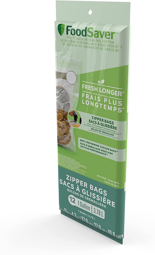 Vacuum Sealing Zipper Bags | Vacuum Sealer Bags for Custom Fit Airtight Food Storage and Sous Vide | Gallon Size Bags (3.78 L) | 12 Count
