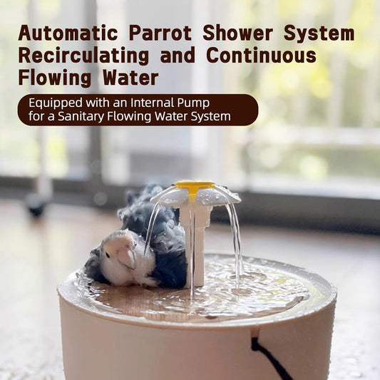 Bird Bath for Parakeets - Small Bird Shower Bathing Fountain with Filtered Circulating Water Pool Sink for Parrots Lovebirds Conures Finches Cockatiels - Easy-Clean Pet Accessories (Clear)