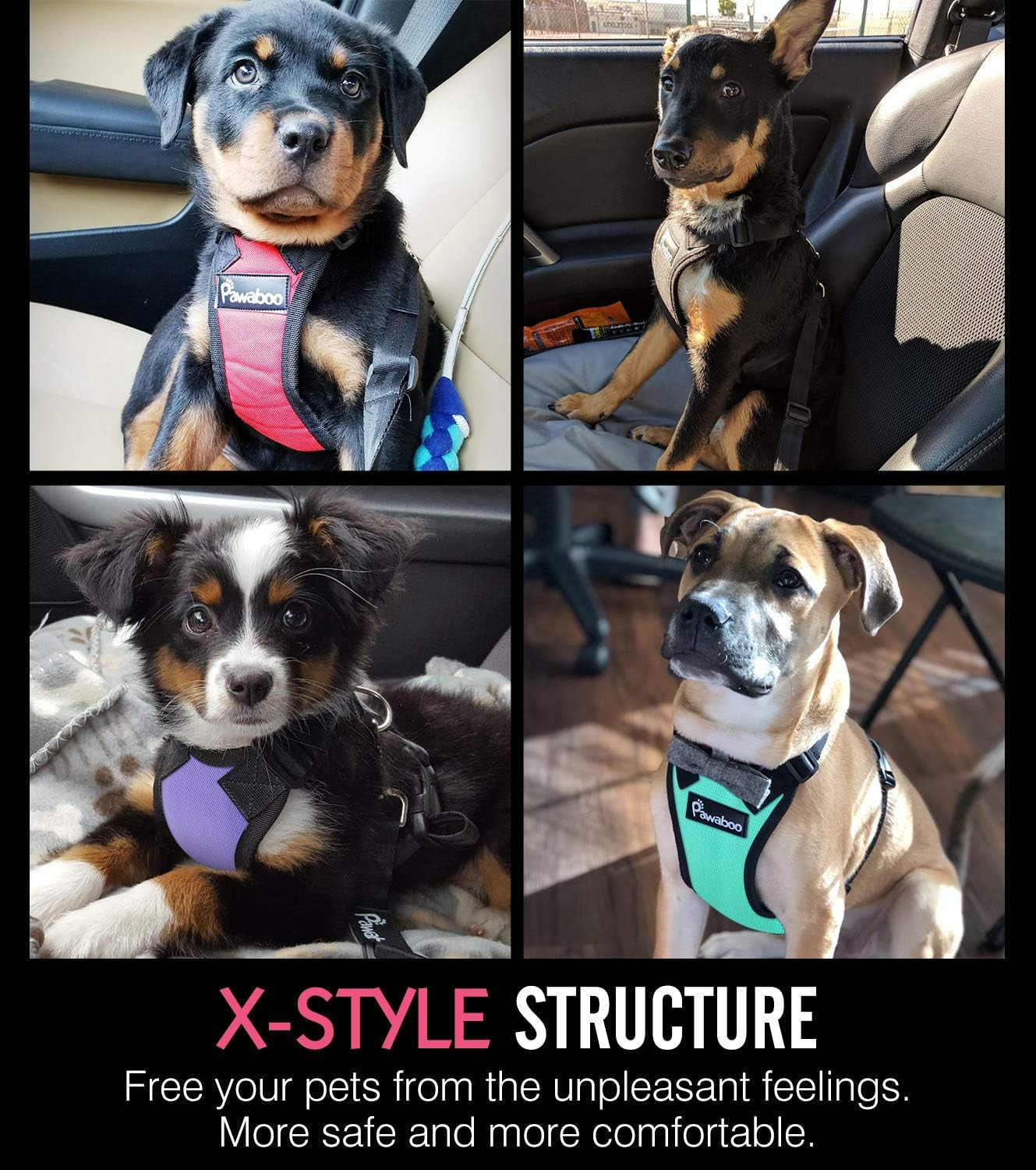 Dog Safety Vest Harness, Pet Car Harness Vehicle Seat Belt with Adjustable Strap and Buckle Clip, Easy Control for Driving Traveling Safety for Small Medium Dogs Cats, Medium, Black