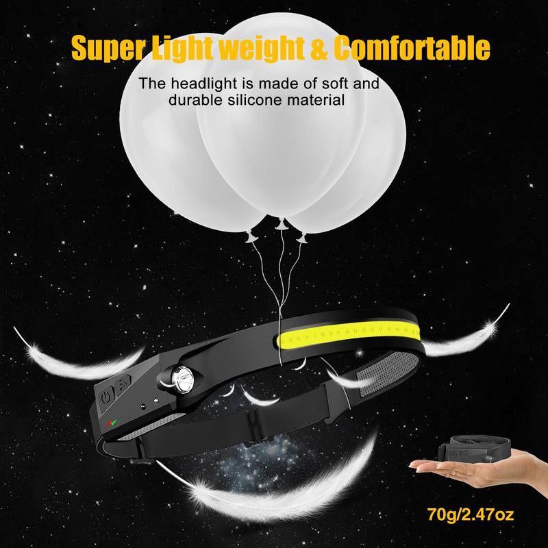 Rechargeable Headlamp, Led Light, Rechargeable 230ยฐ Wide Head Lamp with Motion Sensor for Adults, Night Headlamp Flashlight, Portable Outdoor Headlight for Fishing, Hiking, Camping, Flashlights, Camping Essentials, Camping Accessories