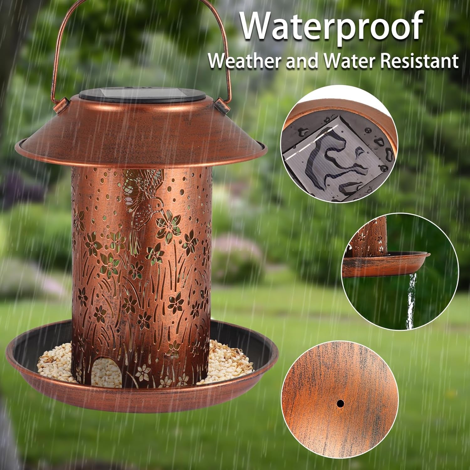 Solar Bird Feeder for Outdoors Hanging, Metal Waterproof Wild Bird Feeder for Cardinals, Lantern Light for Garden Decor, Butterfly