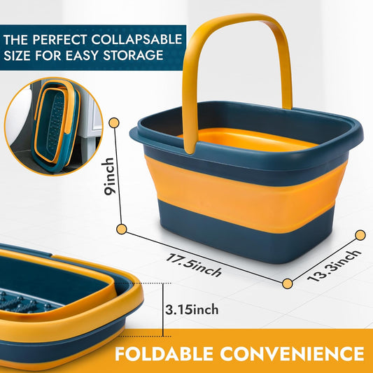Collapsible Foot Bath – Advanced Foot Soak Tub with Portable Design and Handle – Foldable Pedicure Foot Spa Bowl – Compact and Lightweight Foot Soak with Acupressure Points, Blue and Orange