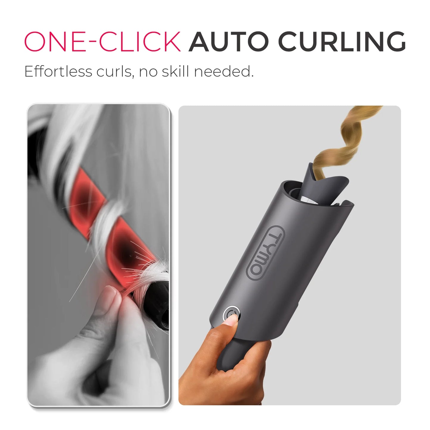 CURLPRO Automatic Curling Iron - Achieve Effortless Beach Waves with Rotating Curler, 500M Ionic Technology, Dual Voltage, Lightweight Design, 1 Inch in Gray