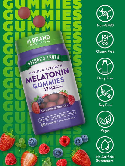 Melatonin 12 Mg | Max Strength | 60 Gummies | for Sleep