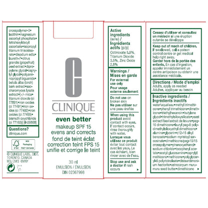 Clinique Even Better Makeup Medium Coverage Foundation Broad Spectrum SPF 15 | Evens Skin Tone + Reduces Dark Spots