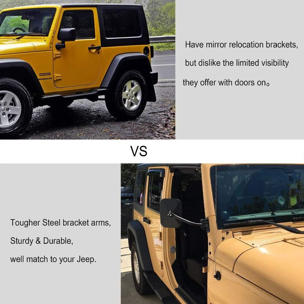 Upgraded Doors off Compatible with Wrangler TJ JKU JK 4X4 Off-Road Morror Rectangular Mirrors Quick Release Side View Mirror