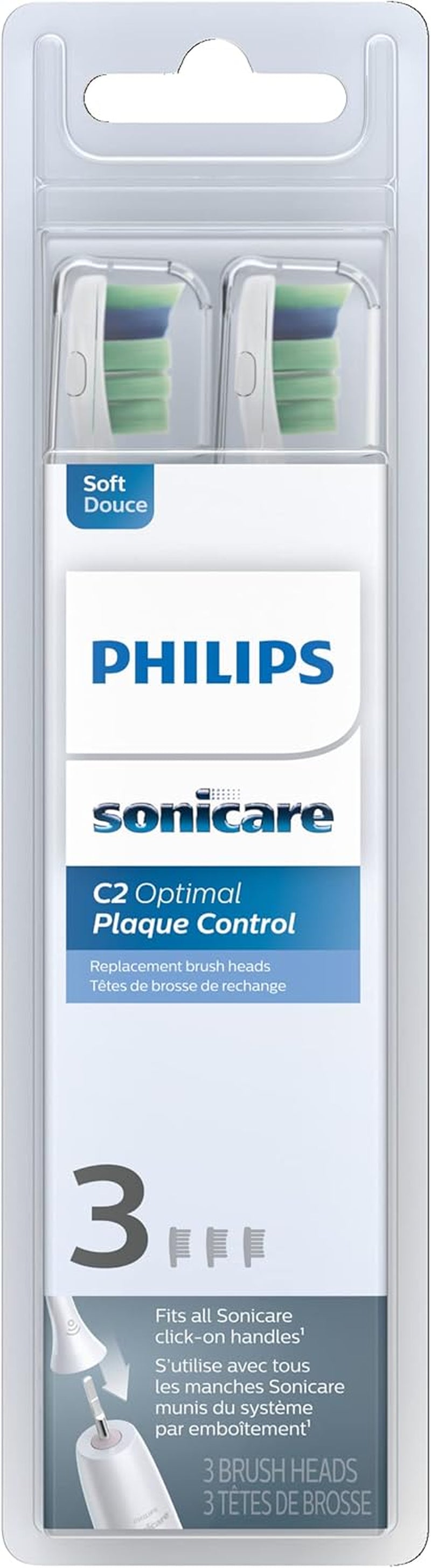 Optimal Plaque Control Replacement Toothbrush Heads, HX9023/65, Brushsync Technology, White 3-Pk