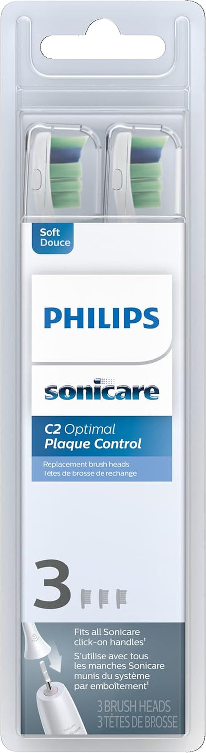 Optimal Plaque Control Replacement Toothbrush Heads, HX9023/65, Brushsync Technology, White 3-Pk