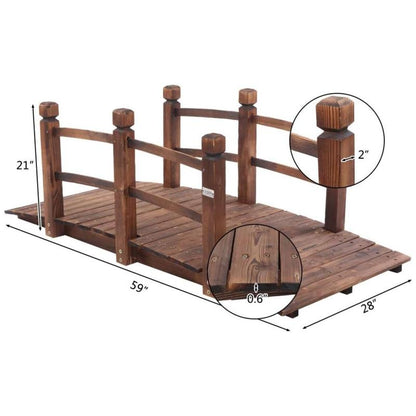 Fathersdaygift VINGLI 5 Ft Garden Bridge, Classic Wooden Arch with Safety Rails Stained Finished Footbridge, Decorative Pond Landscaping, Backyard, Creek or Farm