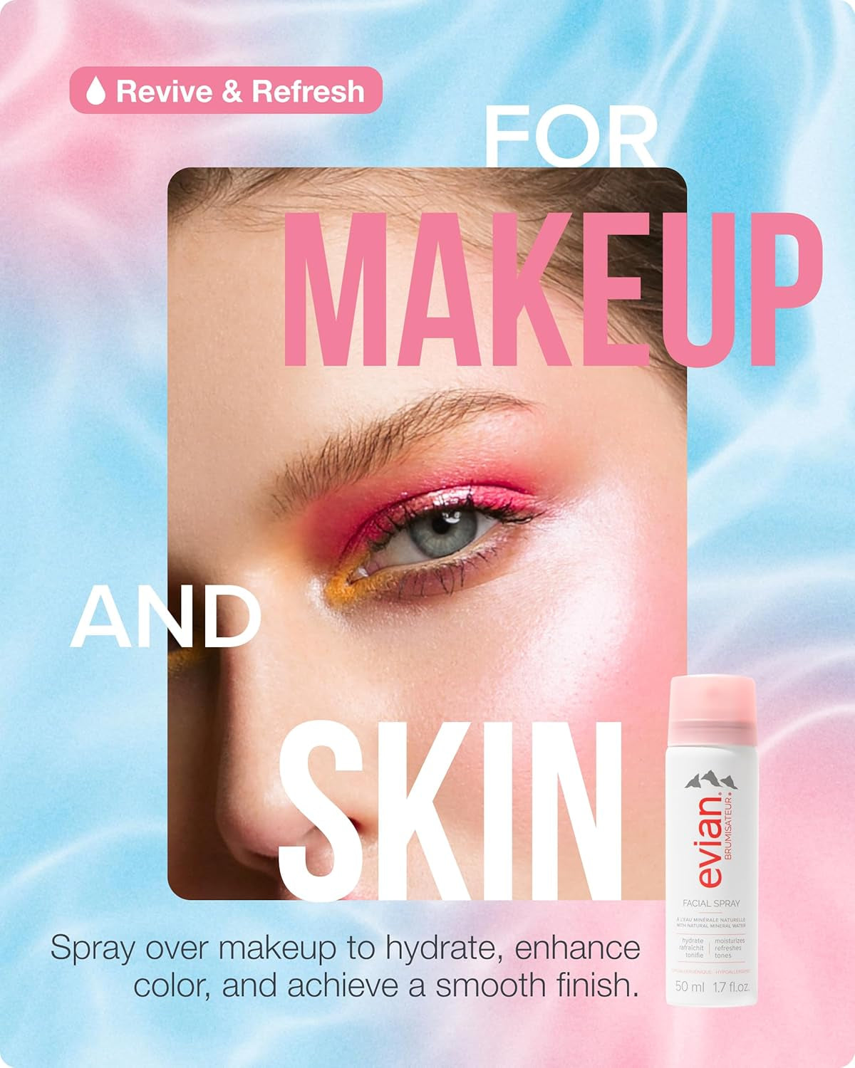 Evian Facial Spray 24/7 Kit - Hydrating Mineral Water Mist for Face & Skin - Refreshes Makeup, Sets, & Tones - Travel-Friendly Sizes for Daily Moisture Boost