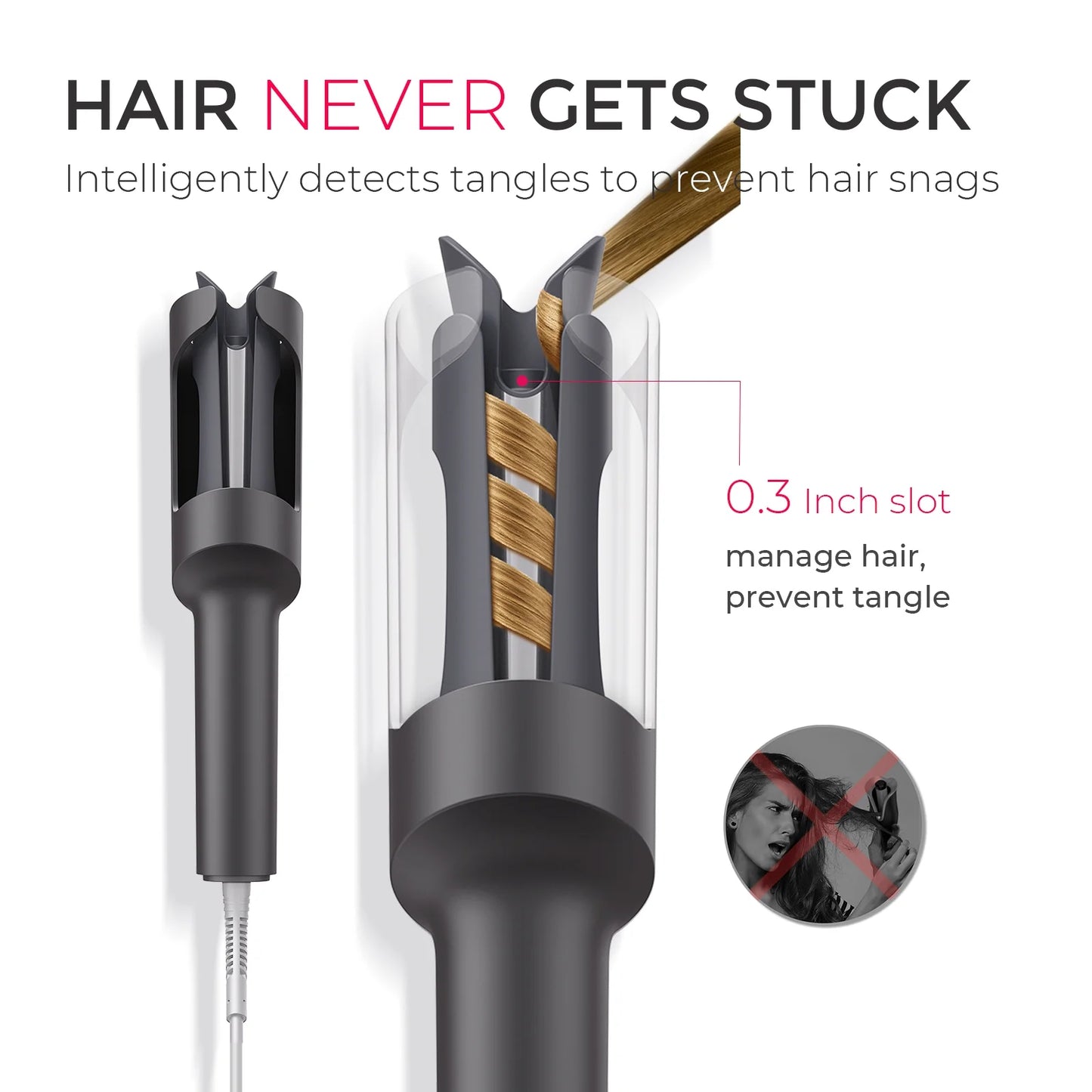CURLPRO Automatic Curling Iron - Achieve Effortless Beach Waves with Rotating Curler, 500M Ionic Technology, Dual Voltage, Lightweight Design, 1 Inch in Gray