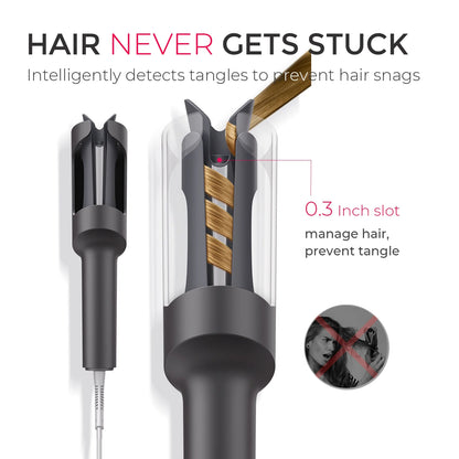 CURLPRO Automatic Curling Iron - Achieve Effortless Beach Waves with Rotating Curler, 500M Ionic Technology, Dual Voltage, Lightweight Design, 1 Inch in Gray