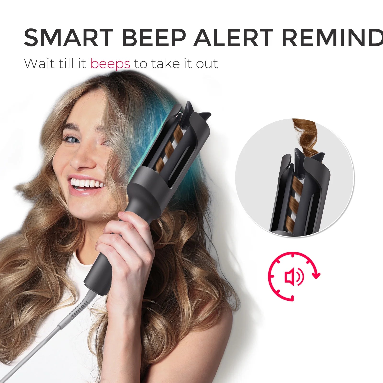 CURLPRO Automatic Curling Iron - Achieve Effortless Beach Waves with Rotating Curler, 500M Ionic Technology, Dual Voltage, Lightweight Design, 1 Inch in Gray